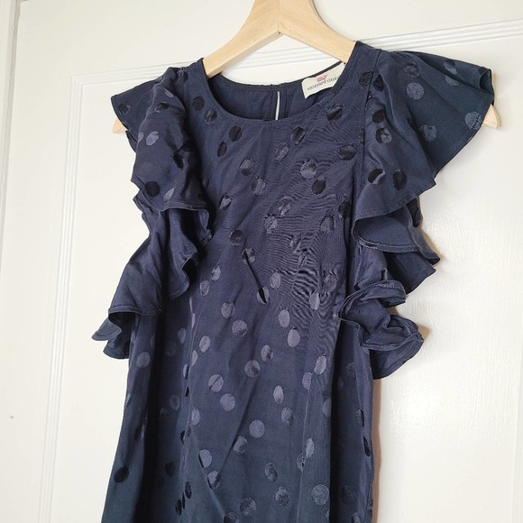 Vineyard Vines Polka Dot Navy Flutter Sleeve Top - Picture 3 of 6